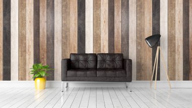 Modern parlak iç. 3D render