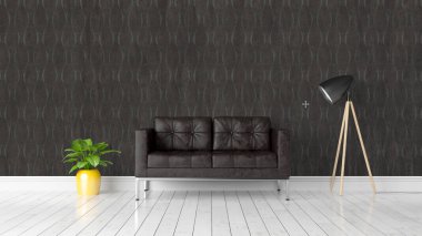 Modern parlak iç. 3D render