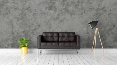 Modern parlak iç. 3D render