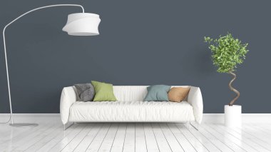 Modern parlak iç. 3D render