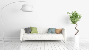 Modern parlak iç. 3D render