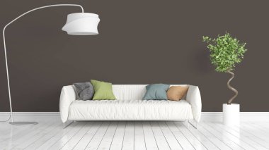 Modern parlak iç. 3D render