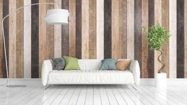 Modern parlak iç. 3D render