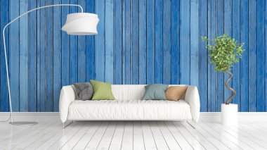 Modern parlak iç. 3D render