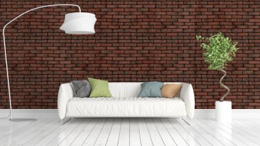 Modern parlak iç. 3D render