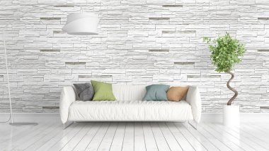 Modern parlak iç. 3D render