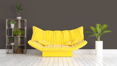 Modern parlak iç. 3D render