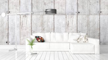 Modern parlak iç. 3D render