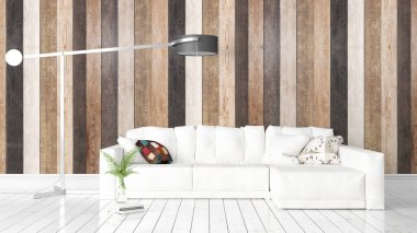 Modern parlak iç. 3D render