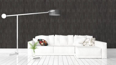 Modern parlak iç. 3D render