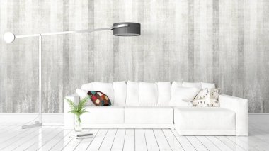 Modern parlak iç. 3D render