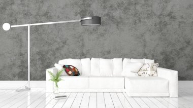 Modern parlak iç. 3D render