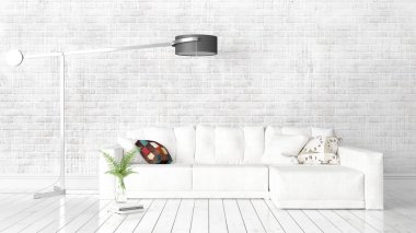 Modern parlak iç. 3D render