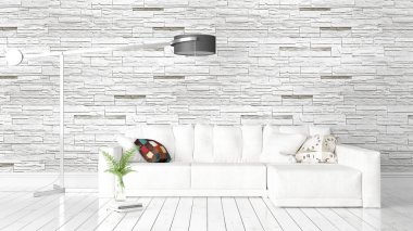 Modern parlak iç. 3D render