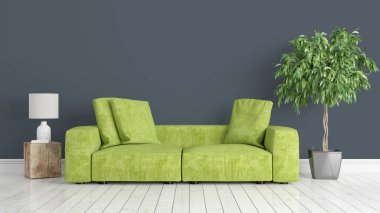 Modern parlak iç. 3D render