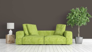 Modern parlak iç. 3D render