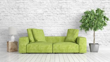 Modern parlak iç. 3D render