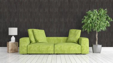 Modern parlak iç. 3D render