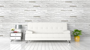 Modern parlak iç. 3D render