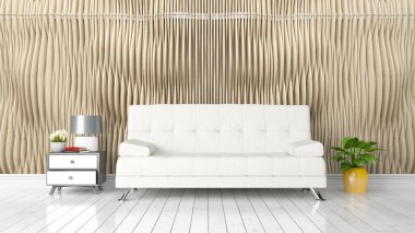 Modern parlak iç. 3D render