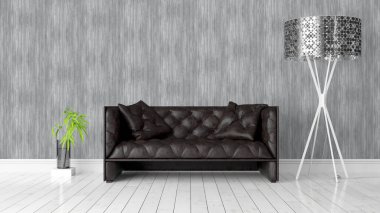 Modern parlak iç. 3D render