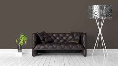 Modern parlak iç. 3D render