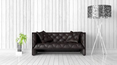 Modern parlak iç. 3D render