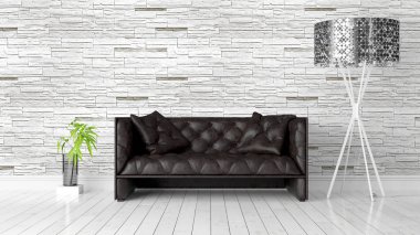 Modern parlak iç. 3D render