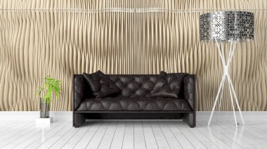 Modern parlak iç. 3D render