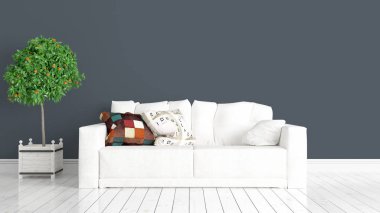 Modern parlak iç. 3D render