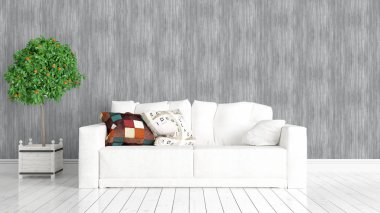 Modern parlak iç. 3D render