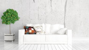 Modern parlak iç. 3D render