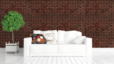 Modern parlak iç. 3D render