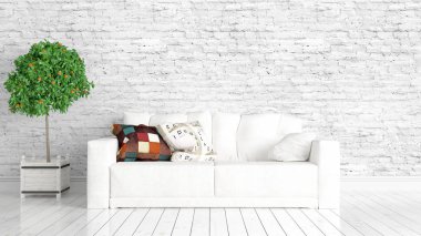 Modern parlak iç. 3D render