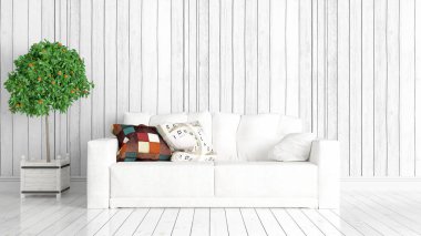 Modern parlak iç. 3D render