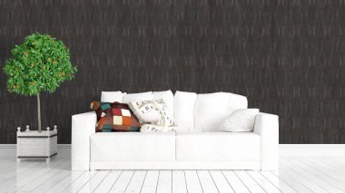 Modern parlak iç. 3D render