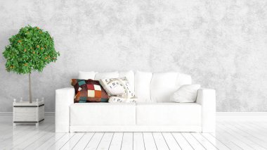 Modern parlak iç. 3D render