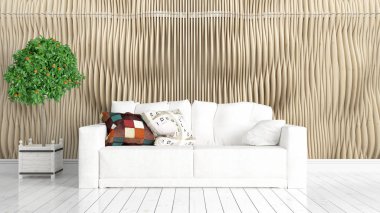 Modern parlak iç. 3D render