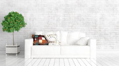 Modern parlak iç. 3D render