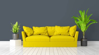 Modern parlak iç. 3D render