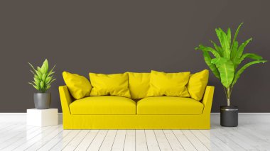 Modern parlak iç. 3D render