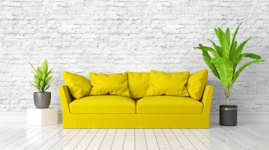 Modern parlak iç. 3D render