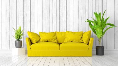 Modern parlak iç. 3D render