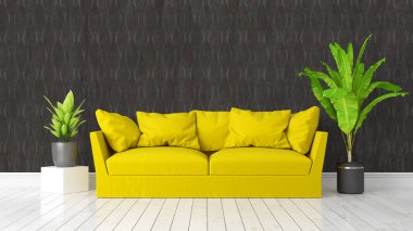 Modern parlak iç. 3D render