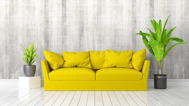 Modern parlak iç. 3D render