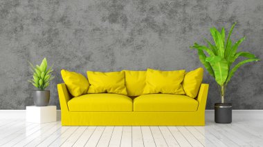 Modern parlak iç. 3D render