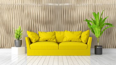 Modern parlak iç. 3D render