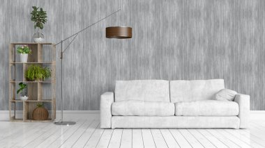 Modern parlak iç. 3D render