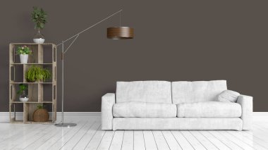 Modern parlak iç. 3D render