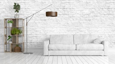 Modern parlak iç. 3D render